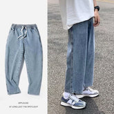 Men Jeans Vintage Light Color Elastic Waist Jeans Straight Wide Pants